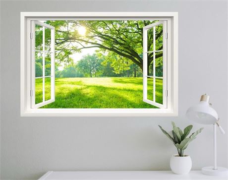 Fake Window Wall Decal - Green Forest Scene