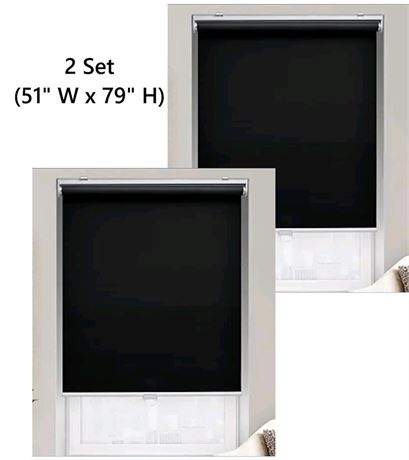 Set Of 2 Cordless Roller Shades Blackout Blinds