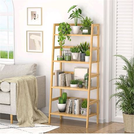 Bamboo Bookshelf 4-Tier Ladder Shelf