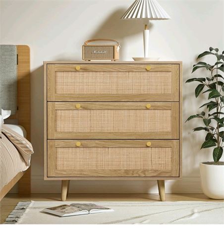 Rattan Nightstand Boho Cabinet