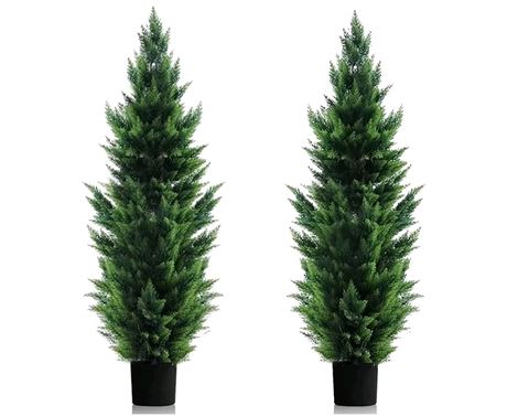 Two 6 Foot Outdoor Artificial Cedar Topiary Trees