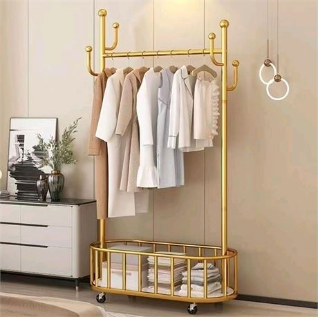 Gold Rolling Clothes Rack with Wheels
