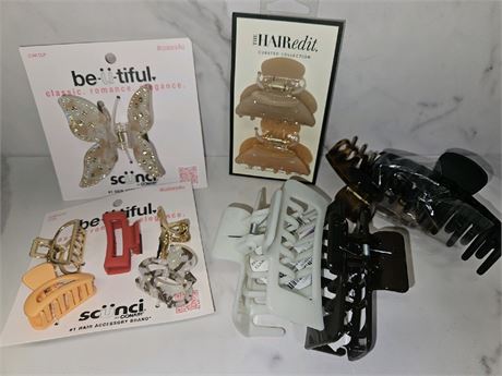 Bundle Of Hair Claw Clips, Vary Sizes, Colors