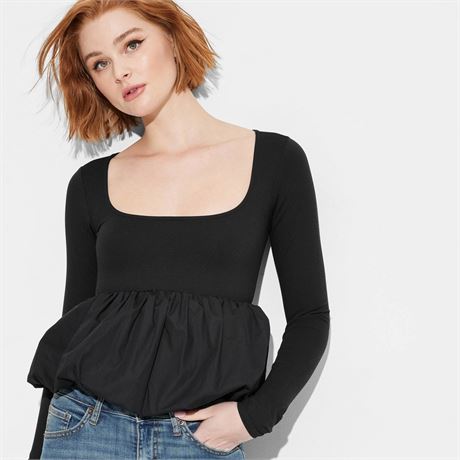 Women's Long Sleeve Square Neck Bubble Top - Wild