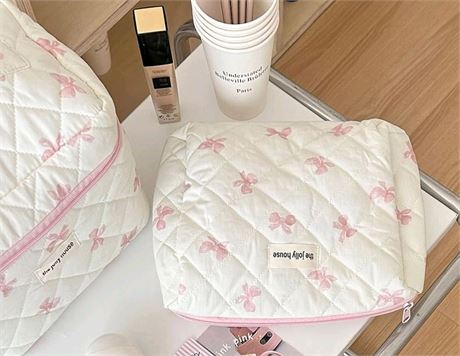 Make up bag set pink bow print