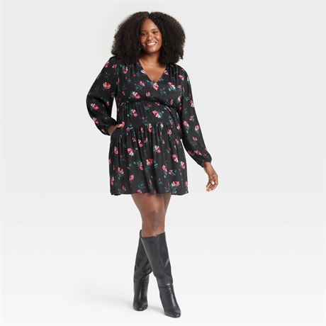 Women's Balloon Long Sleeve Dropped Waist Mini A-