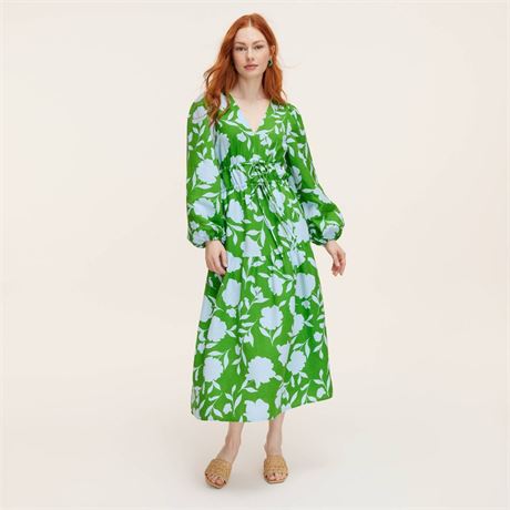 Women's Classic Rose Linen Long Sleeve Maxi Dress