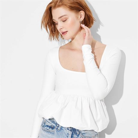 Women's Long Sleeve Squareneck Bubble Top - Wild