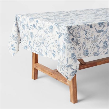 84 x 60" Cotton Floral Tablecloth Blue - Threshol