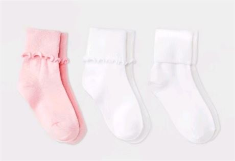 (L) Girls' 3pk Turn Cuff Crew Socks -