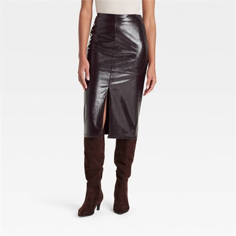 Women's Faux Leather Midi Skirt - A New Day™ Brow