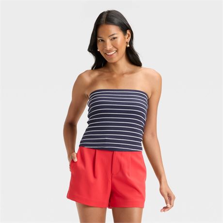 Women's Tube Top - A New Day™ Navy Striped S