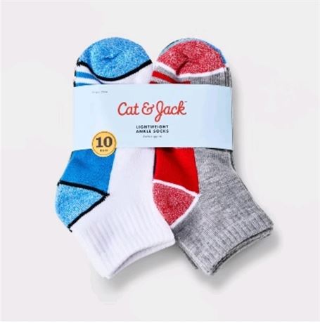 (M) Boys' 10pk Striped Lightweight Ankle