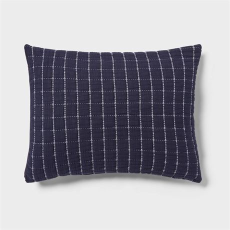 King Yarn Dye Crinkle Grid Quilt Sham Navy Blue/I