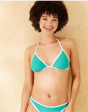 (S) Women's Contrast Triangle Bikini Top Green