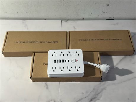 Set of 3 - Power Strip with USB Charger