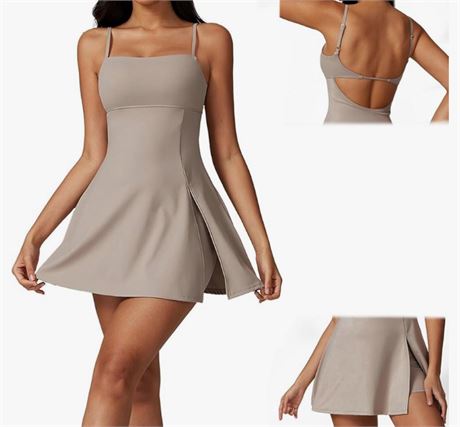 (L) 2 in 1 Split Hem Sports Dress, Dresses with