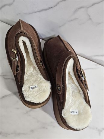 Brown Fur-Lined Slippers