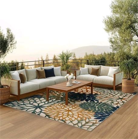 *Aloha Blue Green Fabric Tropical Area Rug
