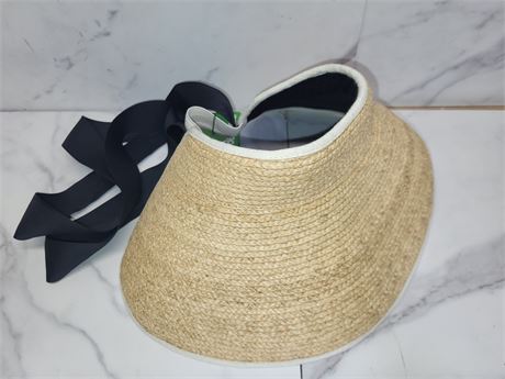 Straw Sun Visor with Black Ribbon