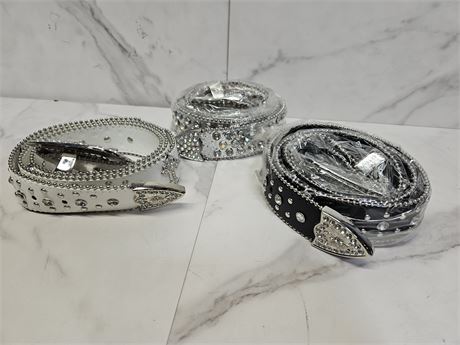Lot of 3 Rhinestone Belts