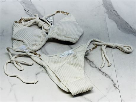 (M) White Bikini Set with Gold Chain