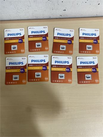 Lot of 8 Philips 64GB microSD Cards