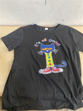 (XL) Black T-Shirt with Cat Design