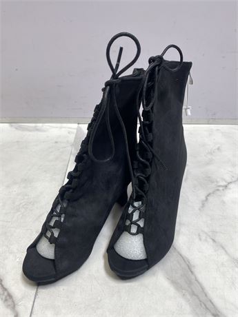 Black Lace-Up Peep Toe Boots