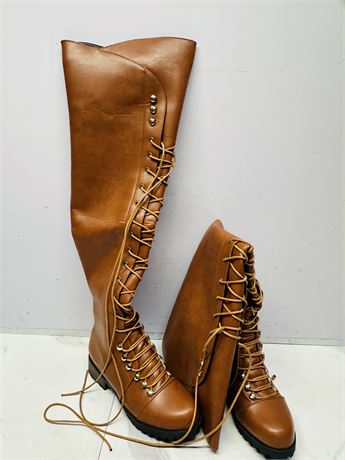 (Size 9.5) Brown Knee-High Lace-Up Boots