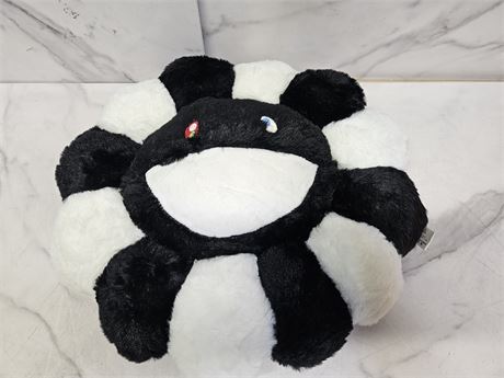Black and White Plush Flower Pillow