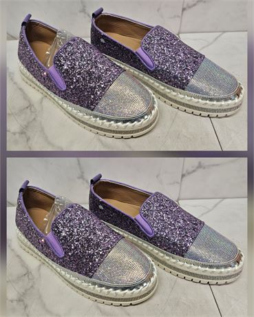 Size Approx 7 5-8 (41-47) Purple Glitter Slip-On Shoes