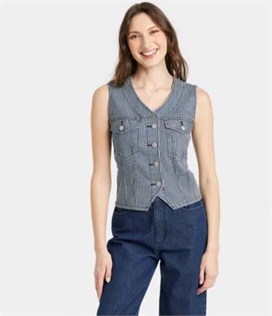 (S) Women's V-Neck Denim Vest -
