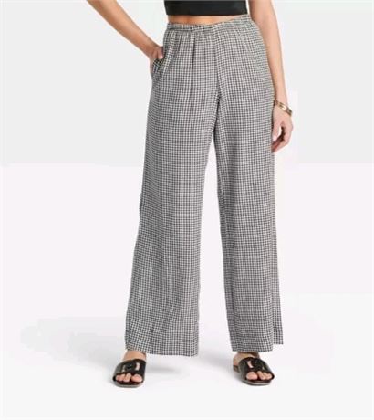 (M) Women's Mid-Rise Wide Leg Linen Pull-