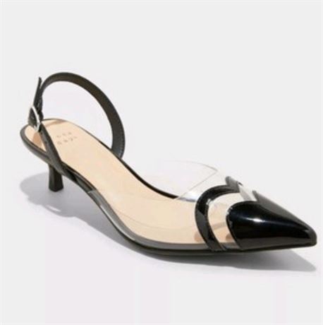 (8) A New Day Black Slingback Kitten Heels