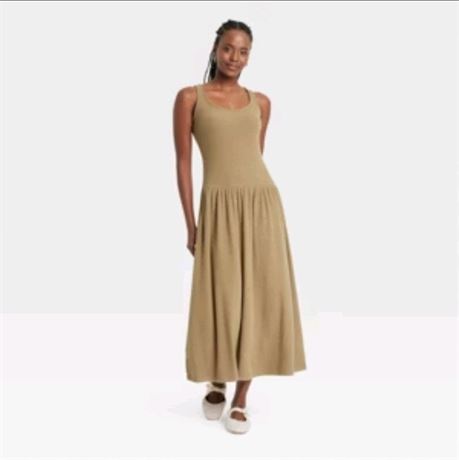 (XS)Women's Drop Waist Knit Midi SlipDress