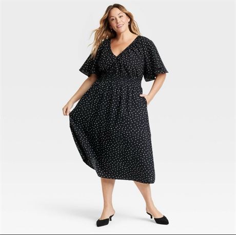 (2X) Women's Flutter Short Sleeve Midi A-Line