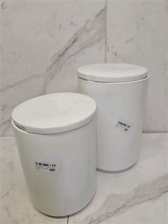 Set Of 2 White Ceramic Kitchen Canister
