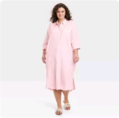 (L) Women's 3/4 Sleeve Midi Shirtdress