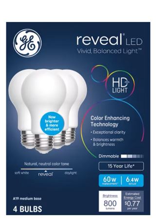 (4Pack) GE Household Lighting 4pk Reveal LED