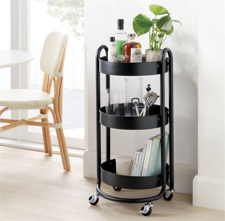 3 Tier Round Metal Utility Cart Black -