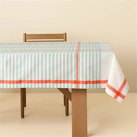 60x84" Multi Plaid Woven Tablecloth Cream -"