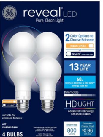 GE 4pk 60W Color Select A19 LED Light Bulbs: