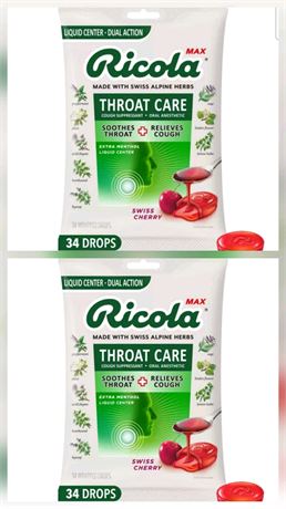 2 Pk Ricola Max Throat Care Drops - Cherry -