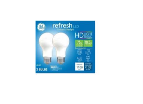 (2pack)GE 2pk 75W Refresh A19 LED