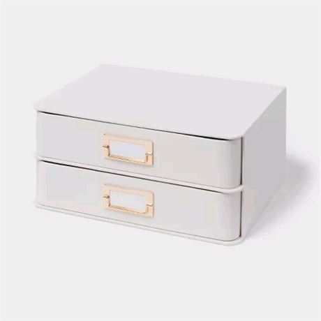 2 Drawer Decorative Fabric Box Ivory -