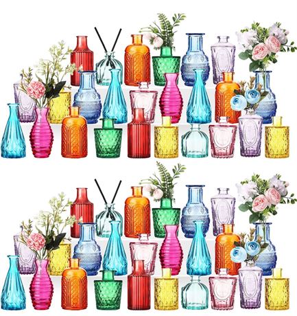 60 Pcs Colored Glass Bud Vases Small Vases
