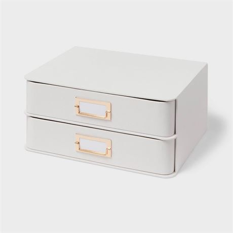 2 Drawer Decorative Fabric Box Ivory -