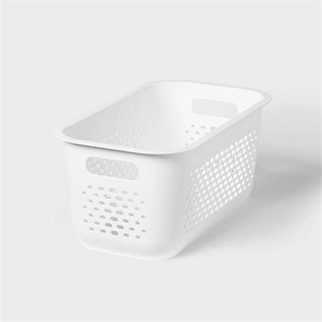 Lot of (5) Narrow Medium Decorative Plastic Bin White -