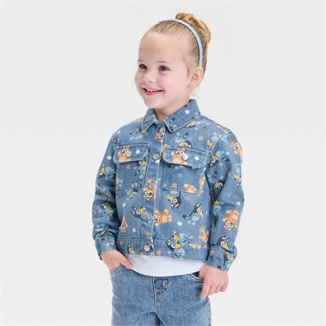 Toddler Girls' Bluey Denim Jacket - Blue 3T
